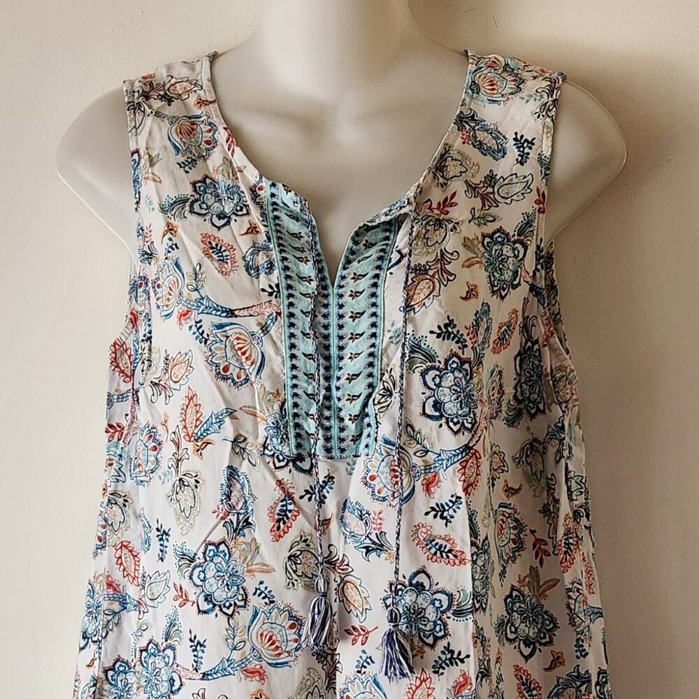 J. Jill tank top sz MP blue orange paisley ruffle GUC